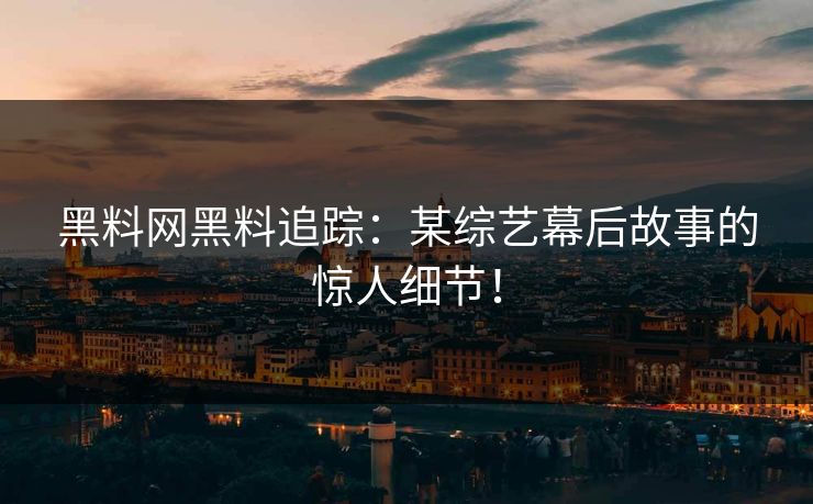 黑料网黑料追踪：某综艺幕后故事的惊人细节！