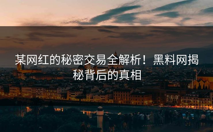 某网红的秘密交易全解析！黑料网揭秘背后的真相