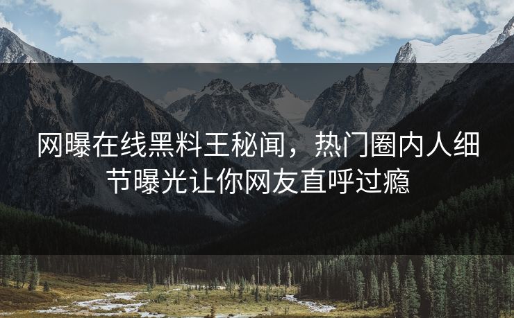 网曝在线黑料王秘闻，热门圈内人细节曝光让你网友直呼过瘾