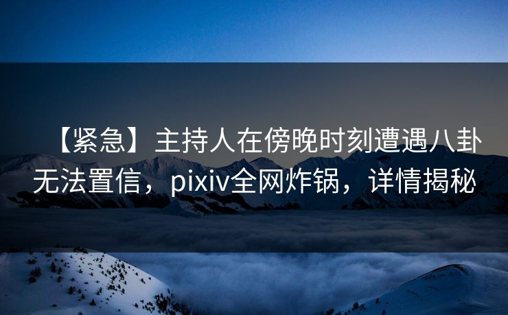 【紧急】主持人在傍晚时刻遭遇八卦无法置信，pixiv全网炸锅，详情揭秘