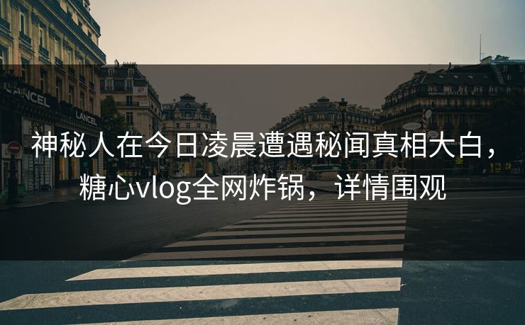 神秘人在今日凌晨遭遇秘闻真相大白，糖心vlog全网炸锅，详情围观