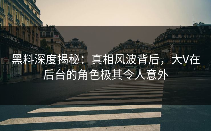 黑料深度揭秘：真相风波背后，大V在后台的角色极其令人意外