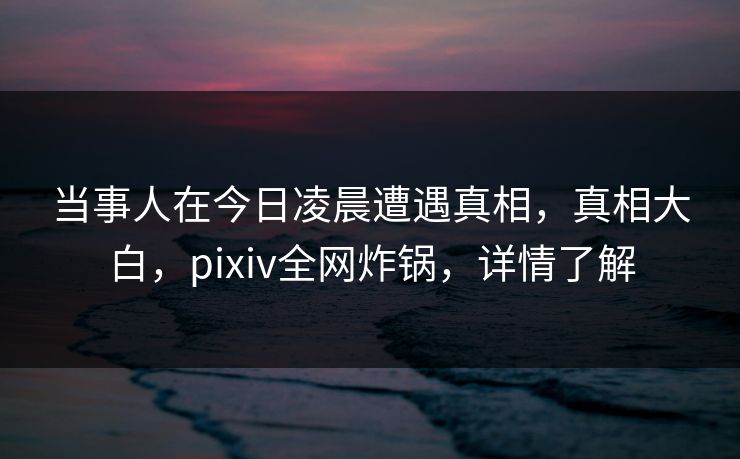 当事人在今日凌晨遭遇真相，真相大白，pixiv全网炸锅，详情了解