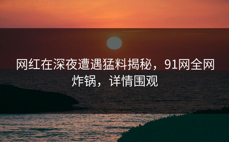 网红在深夜遭遇猛料揭秘，91网全网炸锅，详情围观